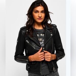 Zara TRF Moto leather jacket Silver zip details, Genuine Leather Sz Small Biker